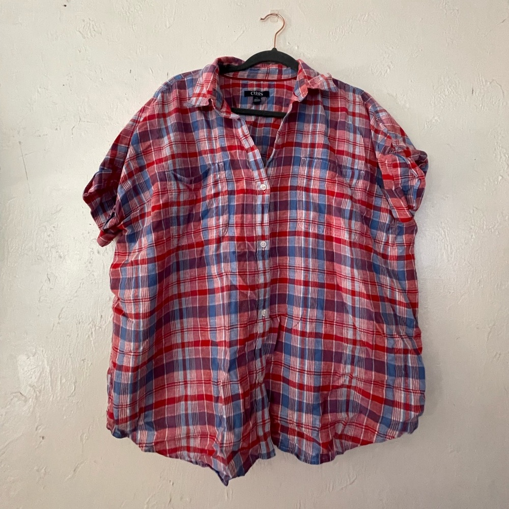 Chaps madras button up short sleeve shirt size Large